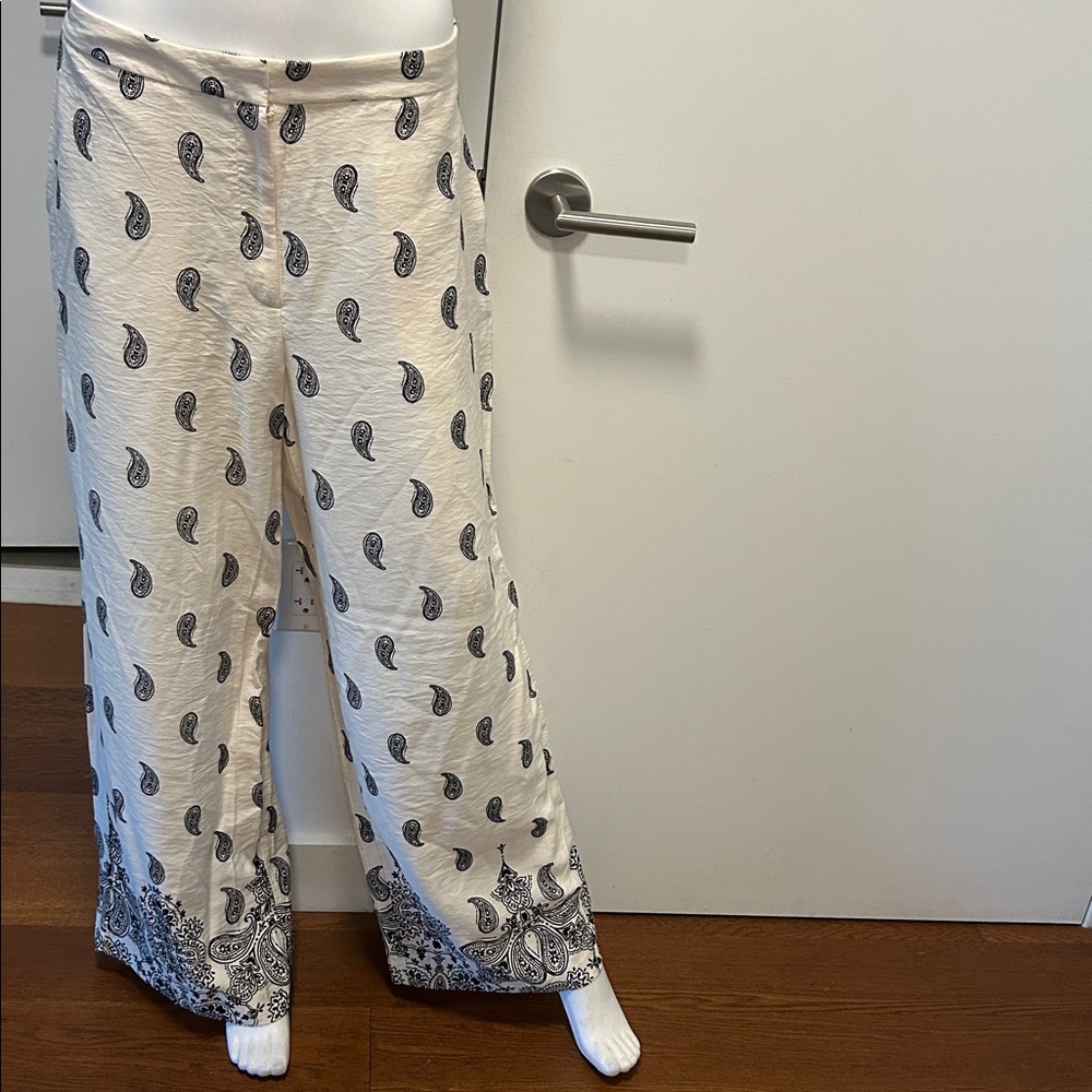 H&M Cream and Black Paisley Wide-Leg Pants